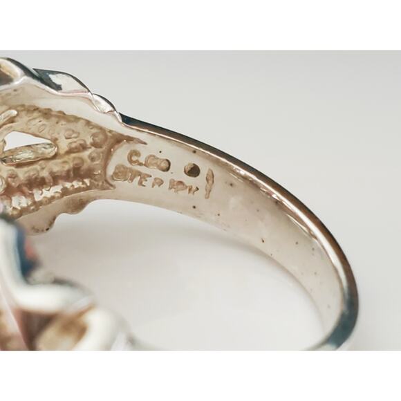 Vintage Sterling Silver Peach Coral Coleman Black Hills Gold Ring - Picture 5 of 7